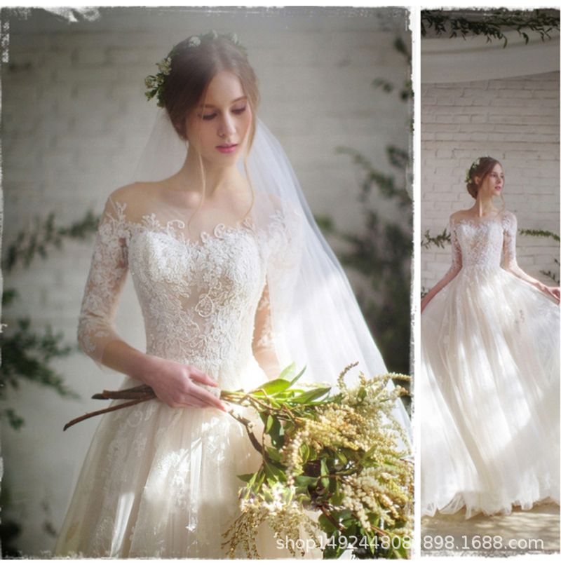 Women's Clothing Wedding Dress New Style Floor Length Strap Sleeves Slim Plus Size Lace Wedding Dress Wedding Dress_voghion.com
