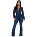Women's Clothing slim elastic flared washed long sleeved denim jumpsuit jumpsuit_voghion.com