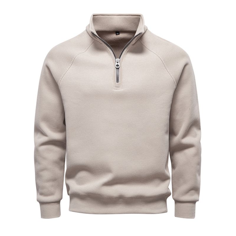 ​Herren-Fleece-Pullover-Sweatshirt mit halbem Reißverschluss – Stehkragen, lockere Passform, warm und bequem für Herbst und Winter​_voghion.com