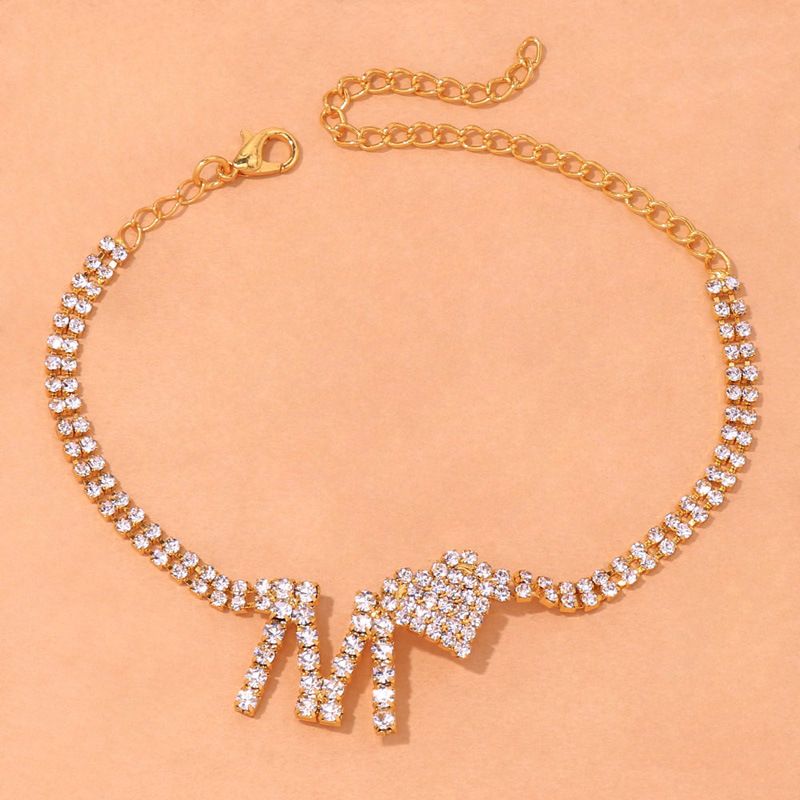 Strass-Foussband Damenmode einfach häerzfërmeg Buschtaf M Duebelschicht Foussband Bijou Foussband_voghion.com