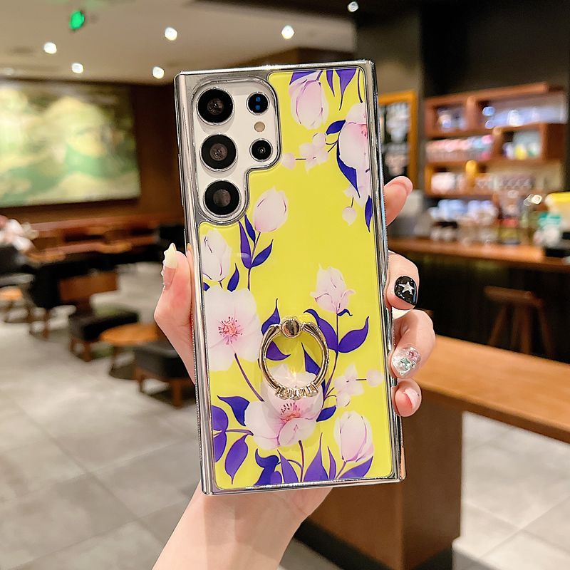 S23 S22 S21 Ultra Plus Plating Fresh Floral Phone Case for Samsung Galaxu A54 A24 A34 A14 A13 A53 TPU Frame Hard PC Back Cover_voghion.com