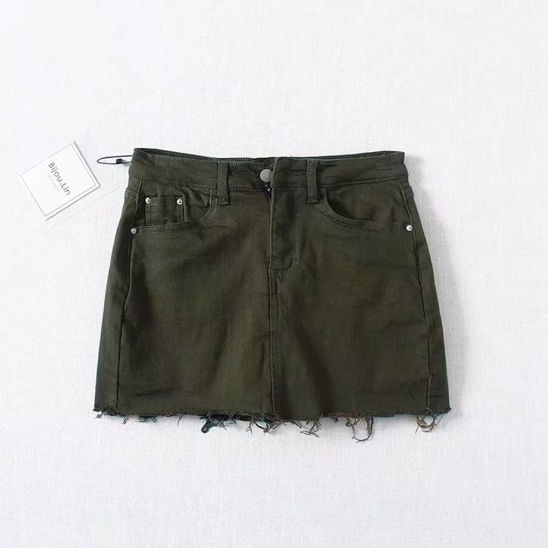 Jupe courte en jean taille haute chic pour femme, jupe trapèze d'été à bords bruts avec pantalon de sécurité, mini-jupe_voghion.com