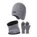 Cappello da uomo in maglia e pile con protezione per le orecchie, cappello termico, misto lana, guanti spessi per esterni, set bavaglino_voghion.com