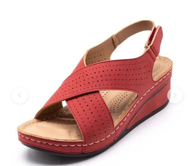 Cuñas elegantes de talla grande para mujer con costuras retro y sandalias de verano elegantes y aireadas para mujer_voghion.com