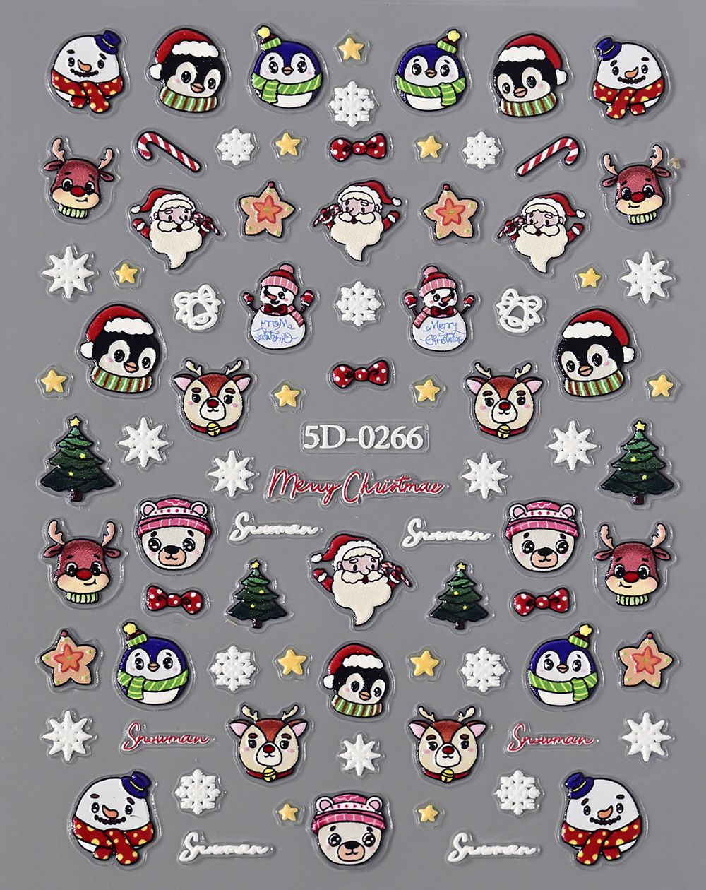 Christmas Embossed Nail Decals - 5D Naked Sheet | 3D Santa Snowman Snowflake Cartoon Relief Stickers_voghion.com