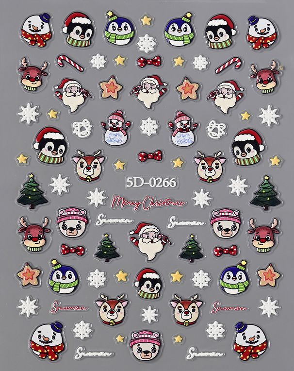 Christmas Embossed Nail Decals - 5D Naked Sheet | 3D Santa Snowman Snowflake Cartoon Relief Stickers_voghion.com