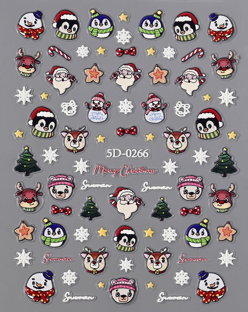 Noel Kabartmalı Tırnak Çıkartmaları - 5D Çıplak Sayfa | 3D Noel Baba Kardan Adam Kar Tanesi Karikatür Kabartma Çıkartmaları_voghion.com