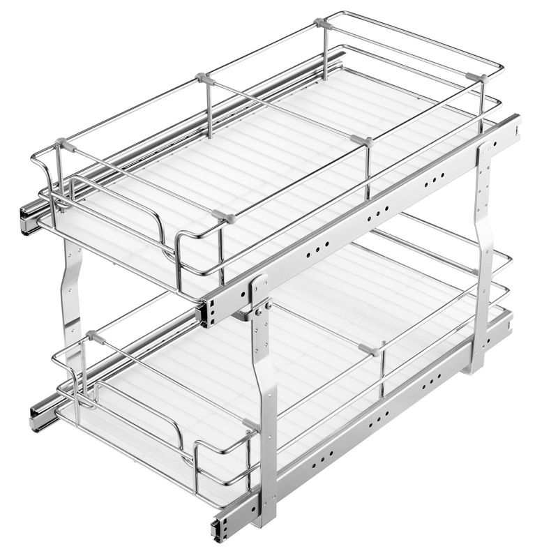 2-Tier Wire Pull Out Cabinet Under Sink Organizer 12x21 Inch Drawer Basket_voghion.com