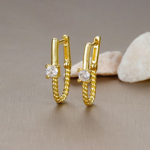 Orecchini geometrici a forma di U per donna, alla moda e versatili, con corda intrecciata, stile retrò, con fibbie per le orecchie._voghion.com