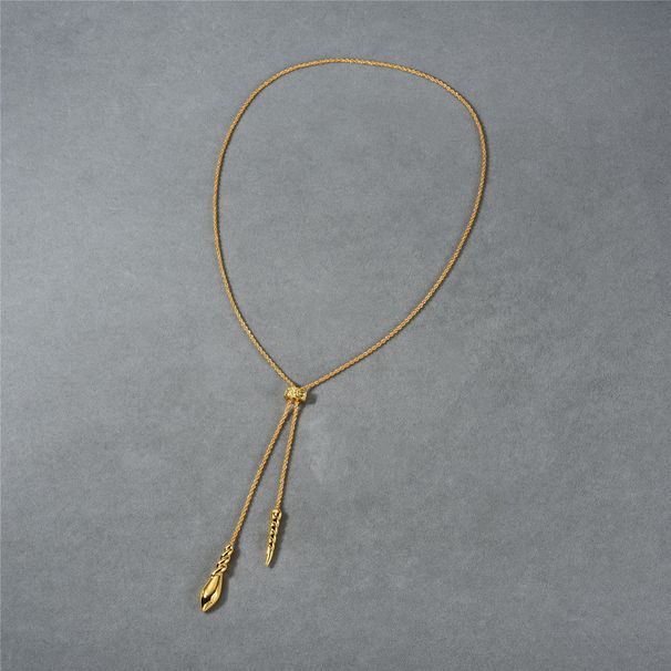 Collana con pendente a forma di testa di serpente a spirale lunga in oro alla moda per donna - Pezzo distintivo regolabile per outfit eleganti. Catena per maglione per donna_voghion.com