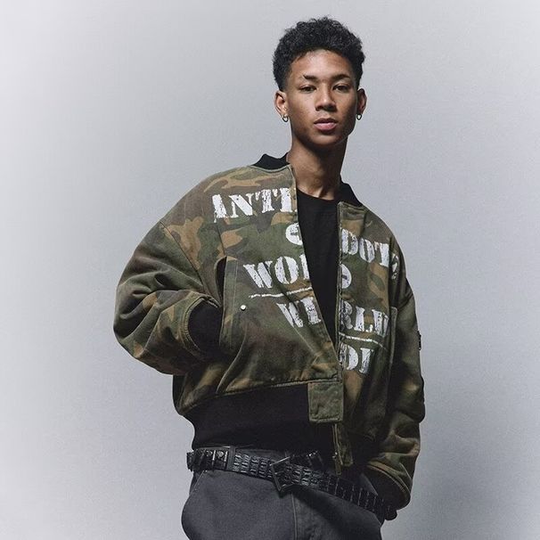 "Vintage Baseball Jacket - 1980s Heavy Washed College Varsity Style Reversible Letterman Coat (Army Green, M-XXXL)"_voghion.com