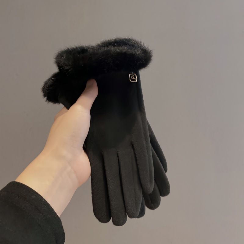 Rękawiczki skórzane damskie na zimę 2024, uniwersalne, wysokiej jakości, z zagęszczonym aksamitnym ciepłem, odporne na zimno, odpowiednie do_voghion.com