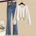 Women's Clothing Knitted Sweater & Jeans Two-Piece Set Plus Size Autumn Knitted Sweater & Ripped Jeans Two-Piece Set – Soft Style Slimming Outfit_voghion.com