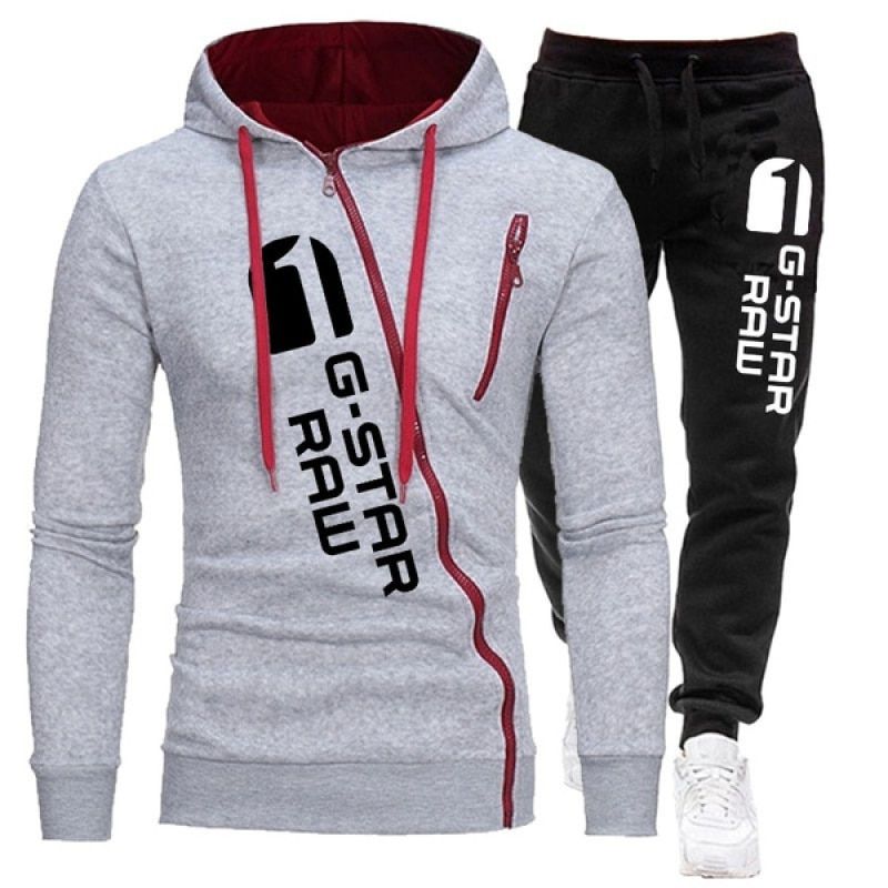 2024 Nuovo Autunno Inverno Mens Tuta Vestito di Moda Stampa Cerniera Con Cappuccio Felpa + Pantaloni Della Tuta 2 Pezzi Set Da Jogging Casual_voghion.com