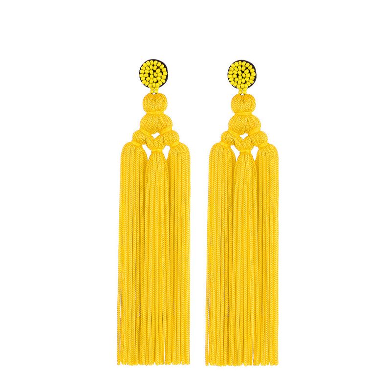 Orecchini con nappe intrecciate a mano in stile etnico per donna, orecchini lunghi retrò, orecchini alla moda con perline di riso, gioielli_voghion.com