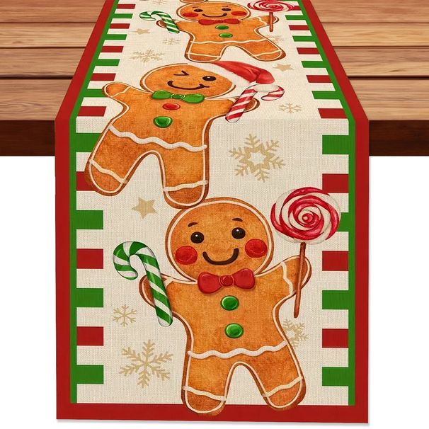 Kodu ja aed Ming Guan Uus uuenduslik jõulude piparkoogilaua jooksujalg, linane trükitud elutuba diivanilaud söögilaua kaunistus_voghion.com