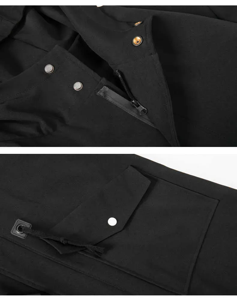 Men's Men'S Windbreaker Jacket Long Trench Oversize Loose Streetwear Hooded Vintage Black Coats High Street Casual Male_voghion.com