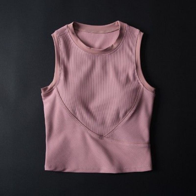 001 Women's Yoga Sleeveless Sports Vest Outerwear Versatile Tight Fitness Short Sleeve With Chest Pad Running Top Wholesale_voghion.com