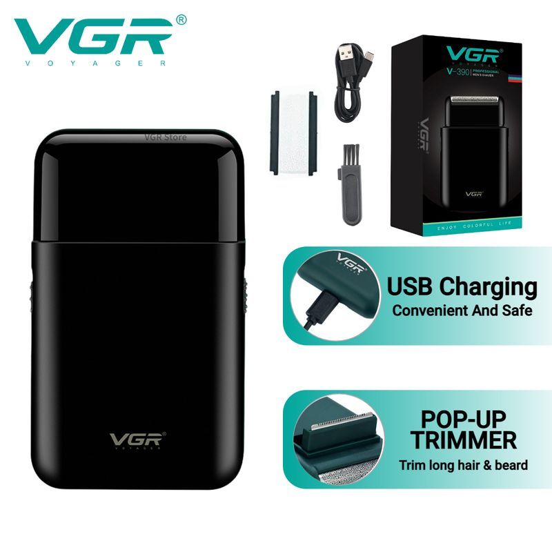 VGR Elektrikli Profesyonel Sakal Düzeltici Jilet Taşınabilir Mini Tıraş Makinesi Pistonlu Tıraş 2 Bıçak USB Şarj Erkekler için_voghion.com