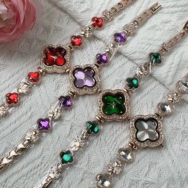 SUNLIFEX Damen-Armbanduhr im gleichen Stil mit Diamanten besetzt, vierblättriges Kleeblatt_voghion.com