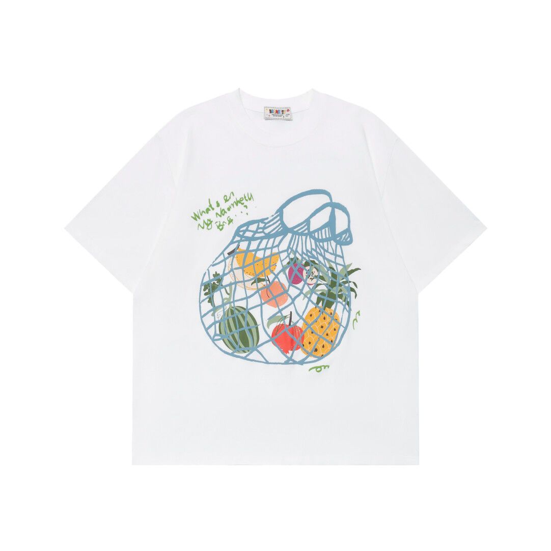 American2025 Summer Limited Edition Trendy Brand Fun Graffiti Fruit Basket Maniche corte in puro cotone colorato_voghion.com