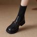 Martin für Damen, Herbst und Winter, dicke Sohle, kurze gestrickte Stretch-Sockenstiefel, kleine Lederschuhe mit klobigem Absatz,_voghion.com