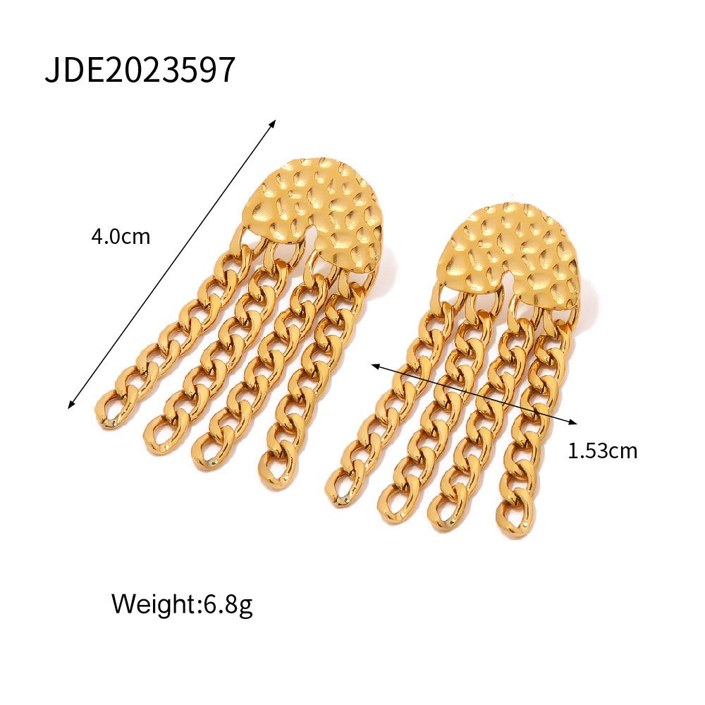 Orecchini a catena con nappine in acciaio inossidabile con texture in titanio, versatili da donna, INS French Fashion_voghion.com