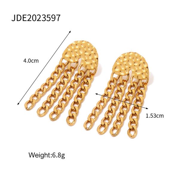 Orecchini a catena con nappine in acciaio inossidabile con texture in titanio, versatili da donna, INS French Fashion_voghion.com