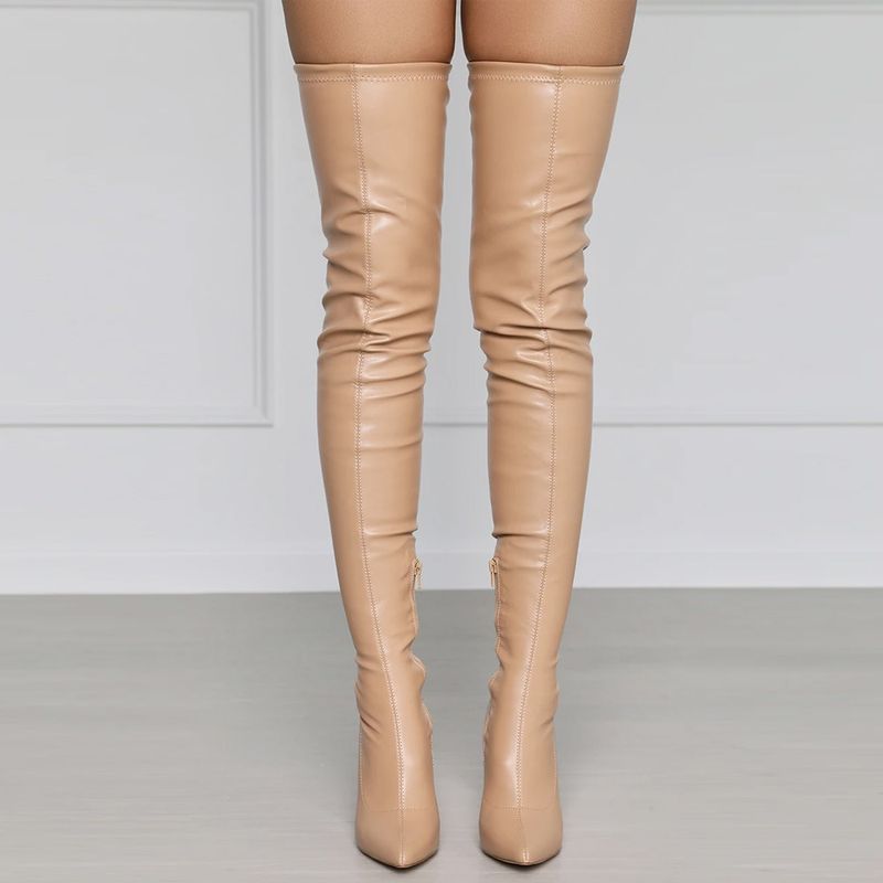 New sexy pu pointy side zipper high skinny heels plus size over knee boots for women_voghion.com