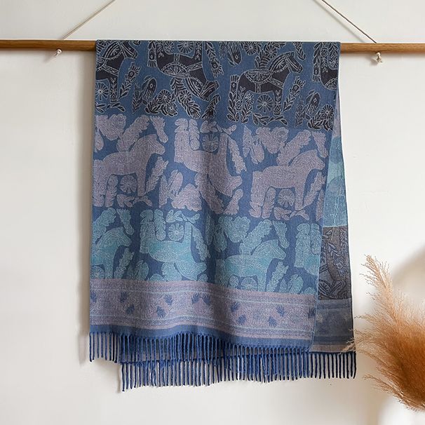 2024 Stile etnico Foglie di piante combinate con cavalli Viaggio Pendolarismo Moda esterna Sciarpa di cashmere Scialle per_voghion.com