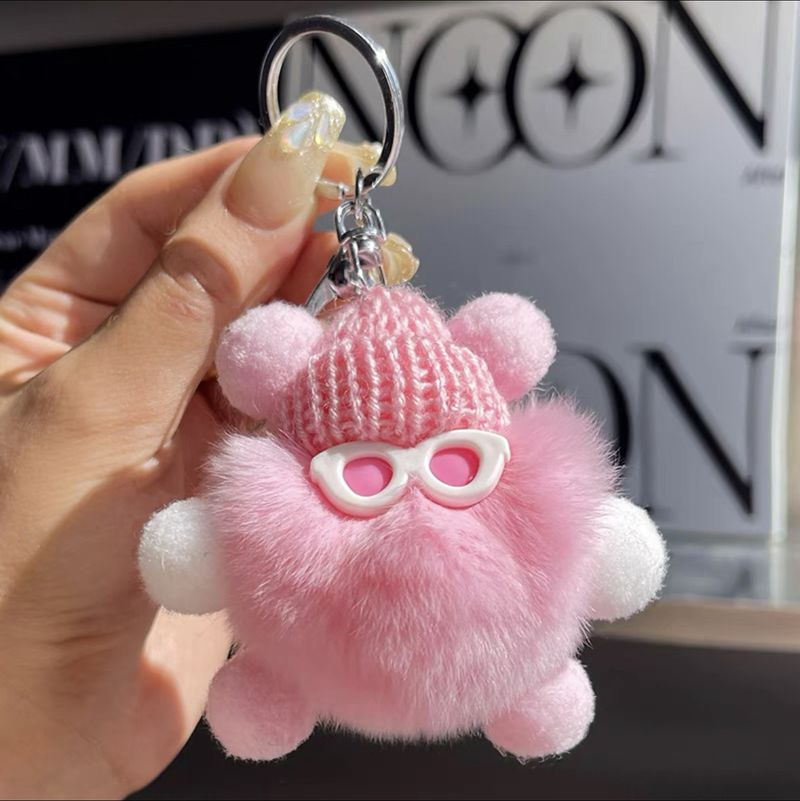 Linda bolita de carbón, pelo de conejo Rex real, colgante de llavero de coche, muñeco de pompón, mochila, colgante de elfo._voghion.com