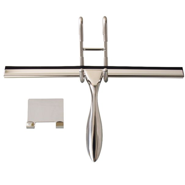 Glass Door Shower Squeegee, Silicone Window Scraper, Bathroom & Glass Cleaning - Silver Long Handle - 12 Inch_voghion.com