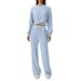 New Spring Summer Pants Set Women's 2-Piece Sportswear Front Fold Sweatshirt Wide-Leg Drawstring_voghion.com