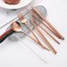 7-Piece Stainless Steel Travel Cutlery Set With Foldable Spoon, Fork, Chopsticks & Straw - Nordic Minimalist Design For Camping, Office & Gifts_voghion.com