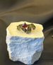 Wave Twist Arm Black Gold Brushed Satin Ribbon Pomegranate Red Gemstone Square Diamond Women's Style Ring_voghion.com