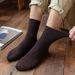 Calcetines cálidos de lana gruesa de media pantorrilla para hombre y mujer, informales, de color liso, para otoño e invierno_voghion.com