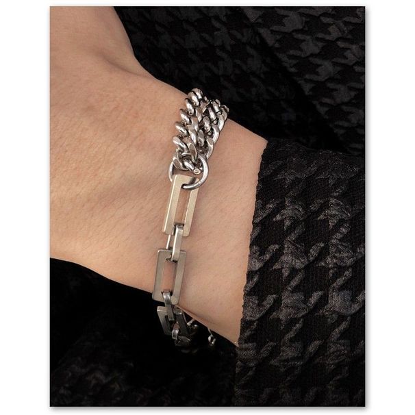Ins Style Titanium Steel Internet Celebrity Asymmetric Patchwork Bracelet For Men Sweet Cool Street Hip-Hop Versatile_voghion.com