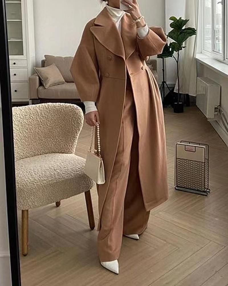 Vêtements pour femmes automne et hiver nouveau style palais rétro manches lanterne grande veste en laine à revers manteau long_voghion.com