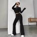 2025 Autumn New Knitted Sleeve Fashion With Inner Hoodie And Long Pants Two Piece Set_voghion.com