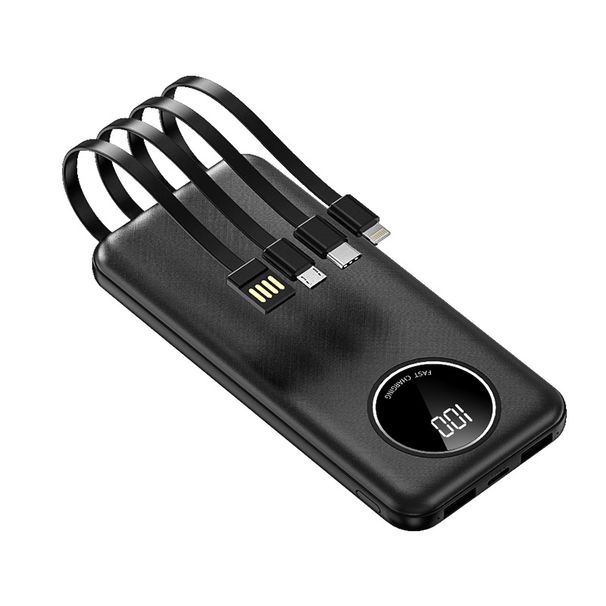 Power Bank ultra sottile da 20000 mAh con 4 cavi integrati | Batteria portatile a ricarica rapida per iPhone, Android, Samsung | Caricabatterie da viaggio ad alta capacità_voghion.com