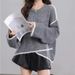 Design Women's Sweater Pullover Round Neck Irregular Contrasting Striped Knitted Sweater_voghion.com