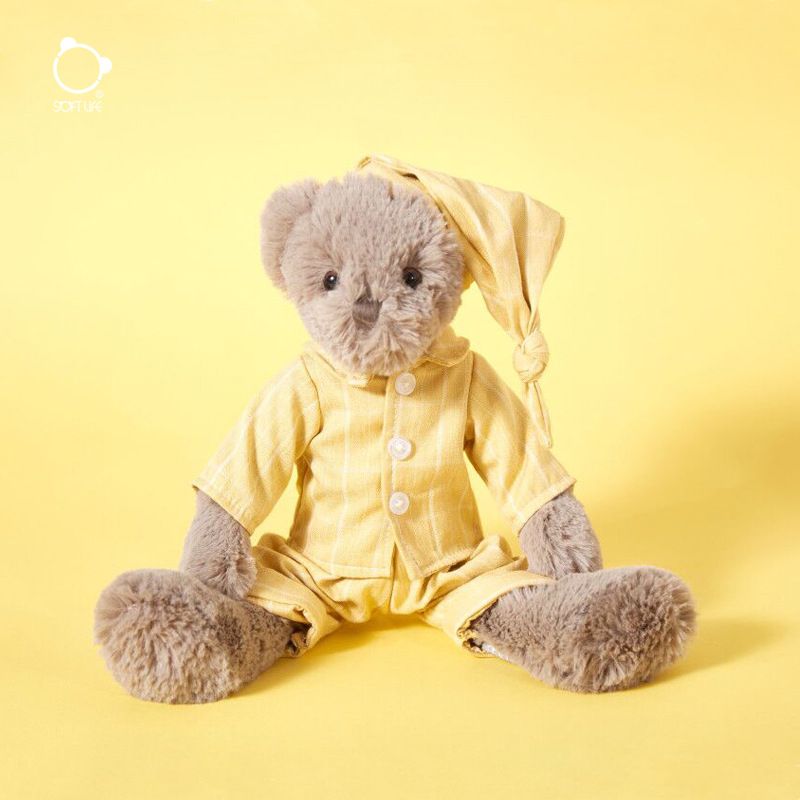 Soft Life Cute Yellow Pajamas Couple Bear Children Soothing Plush Toy For Girls Birthday Gift_voghion.com
