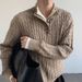 Men's Clothing Lazy Style Retro Knit Sweater Cable Knit Sweater With Henley Neckline - Relaxed Fit, Vintage Style, Casual Comfort For Everyday Wear_voghion.com