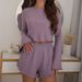Damen-Pyjama-Set, Langarm-Shorts, Rundhals-Pyjama-Zweiteiler, Damen-Loungewear_voghion.com