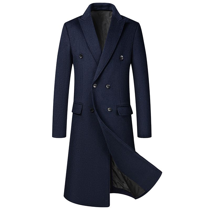 ​​Men’s Long Wool Overcoat – Double-Breasted Knee-Length Winter Coat (30-50% Wool Blend) – British-Inspired Slim Fit For Urban Style​​_voghion.com