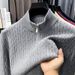 Herren-Strickpullover, dick, halbhoch geschnitten, mit Reißverschluss, lässig, lockere Passform, für Herbst/Winter_voghion.com