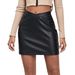 Jupe courte en cuir PU pour femmes, mode, taille en V, fermeture éclair, jupe en cuir_voghion.com