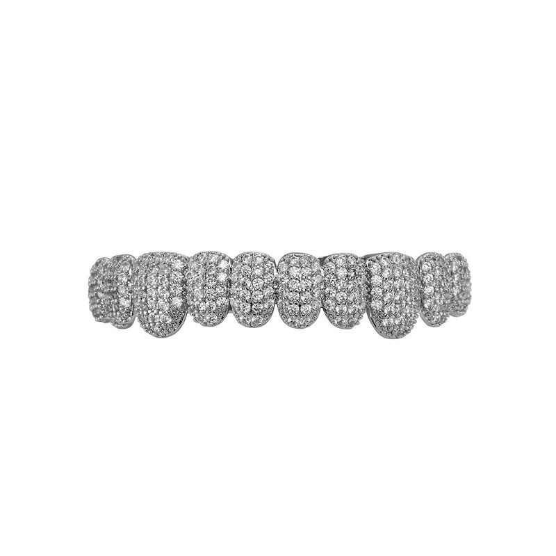 Hip Hop Grillz Set With 10 Teeth Micro-Pave Diamonds - Gold & Silver Plated Dental Jewelry Perfect For Halloween, Parties, And Rap Performances_voghion.com