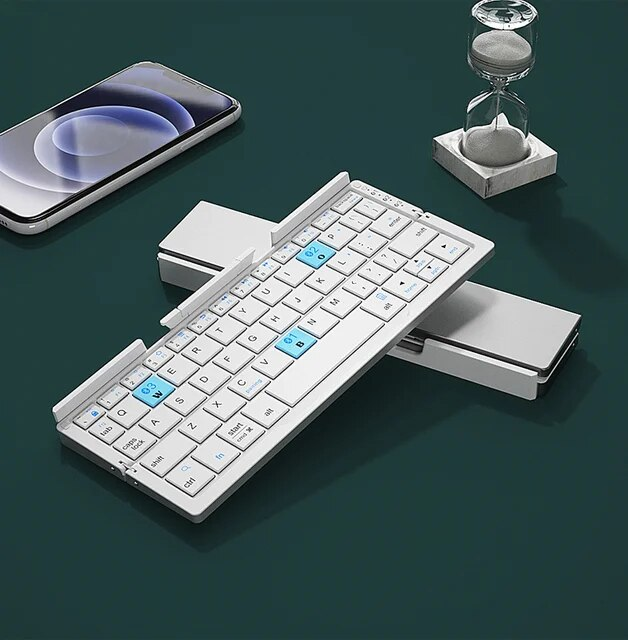 BOW Foldable Bluetooth Keyboard Rechargeable Keyboard Mini Folding Wireless Keyboard Aluminum Keypad With Stand For Phone_voghion.com