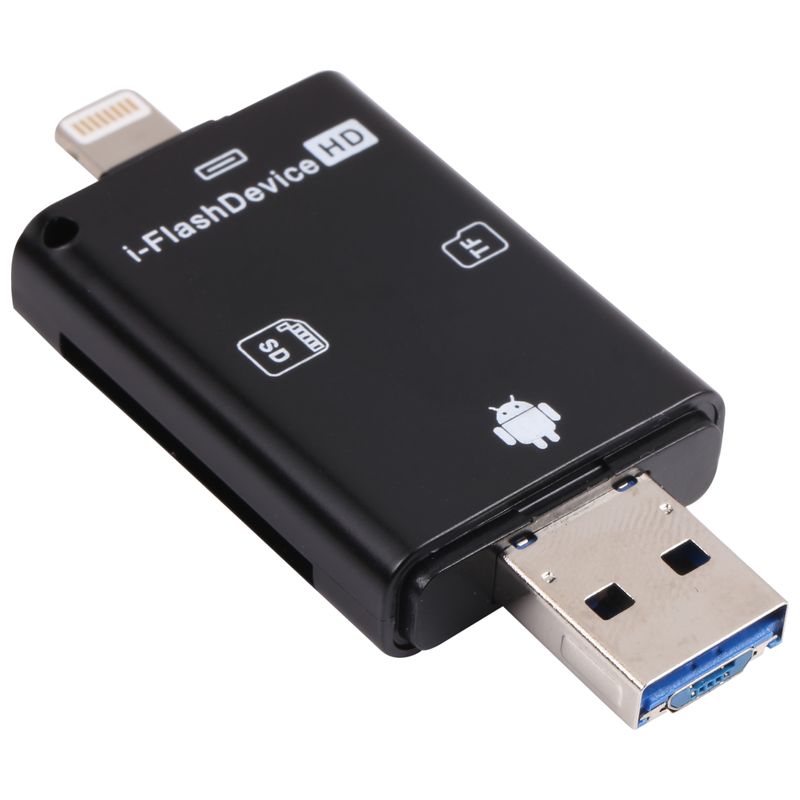 NK-208 3 az 1-ben i-Flash TF kártya / SD kártyaolvasó 8 tűs + USB 2.0 + Micro USB eszközökhöz (fekete)_voghion.com